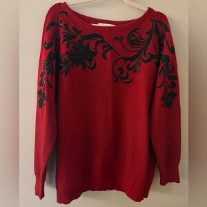 Chicos Floral Sequin Dolman Sleeve Sweater